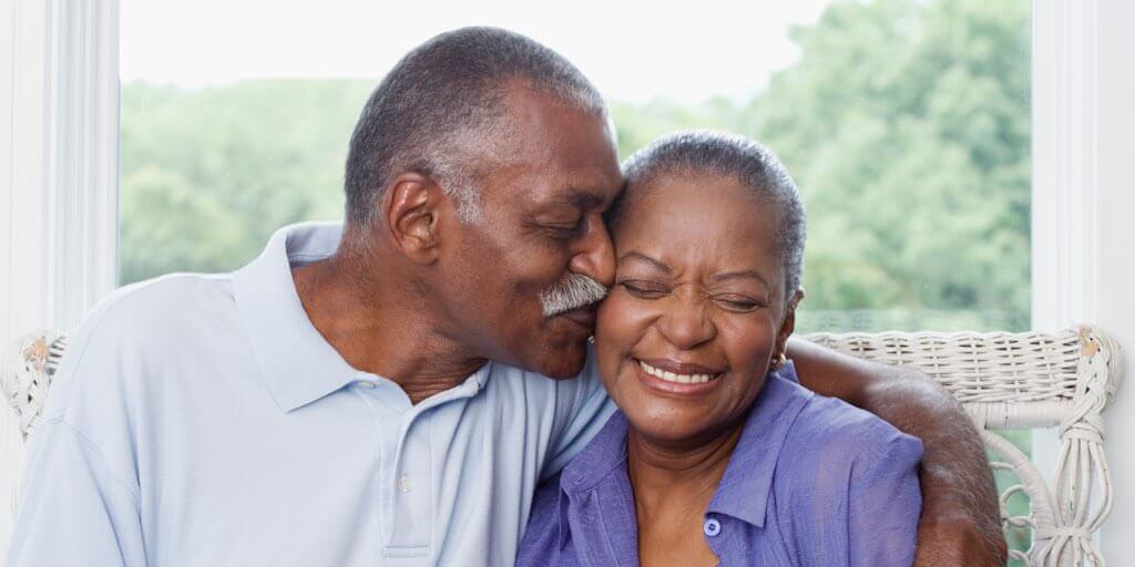 glaucoma-at-a-glance-blog 50+ African-American couple hugging and smiling.